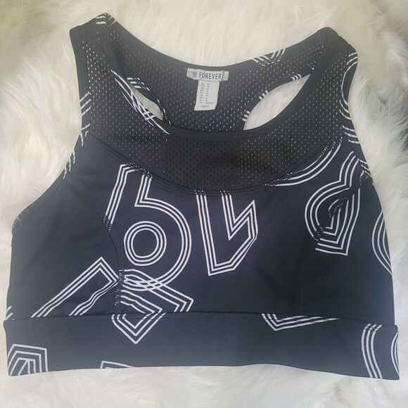 Forever 21 Sports Bra Black & White Women's Size Medium - Picture 1 of 4